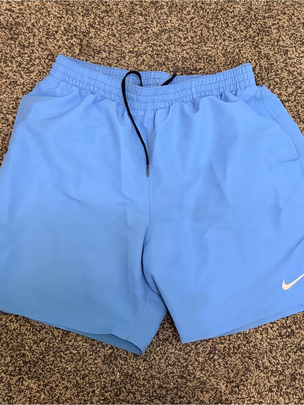 Nike Men's Sky Blue Athletic Shorts with Black Drawstring